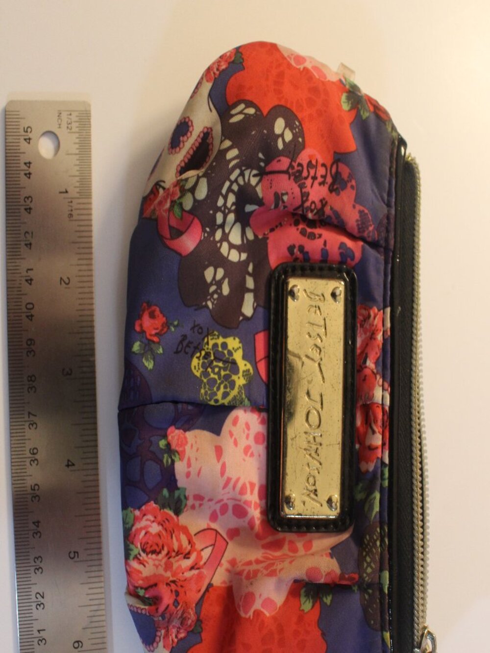 Betsey Johnson Colorful Skull & Floral Zip Pouch